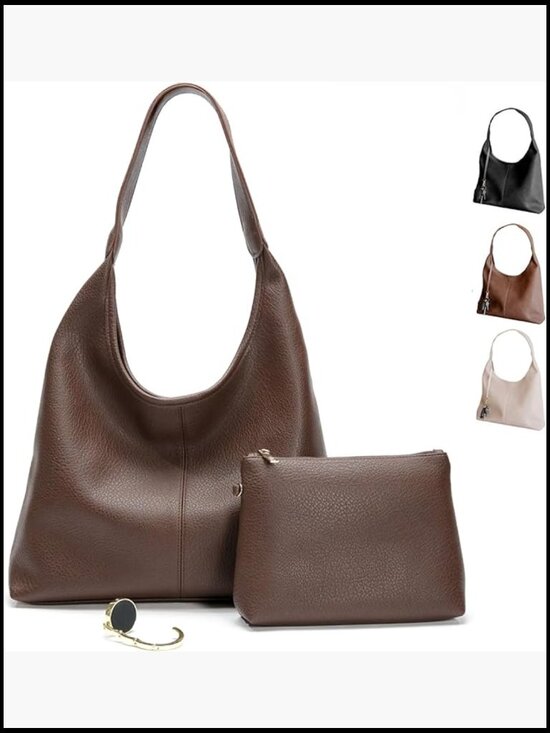 Handbags - Large Slouchy Hobo Bag Zippered Compartments Faux Leather Shoulder Strap